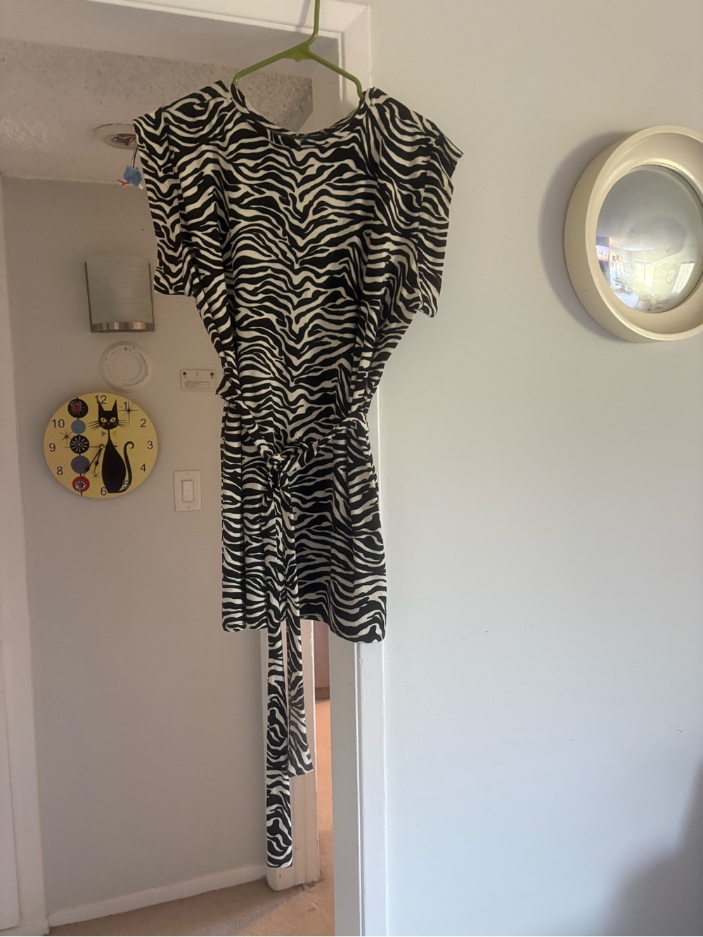 Black and White Zebra Print Women’s Dress with Waist Tie